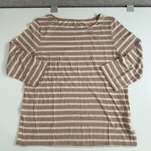 Majestic filatures Deluxe Tee Shirt Womens sz 4 Large Tan Striped 3/4 Sleeves